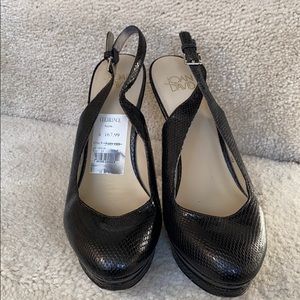Joan & David Blk Leather Platform Slingback Sz 8